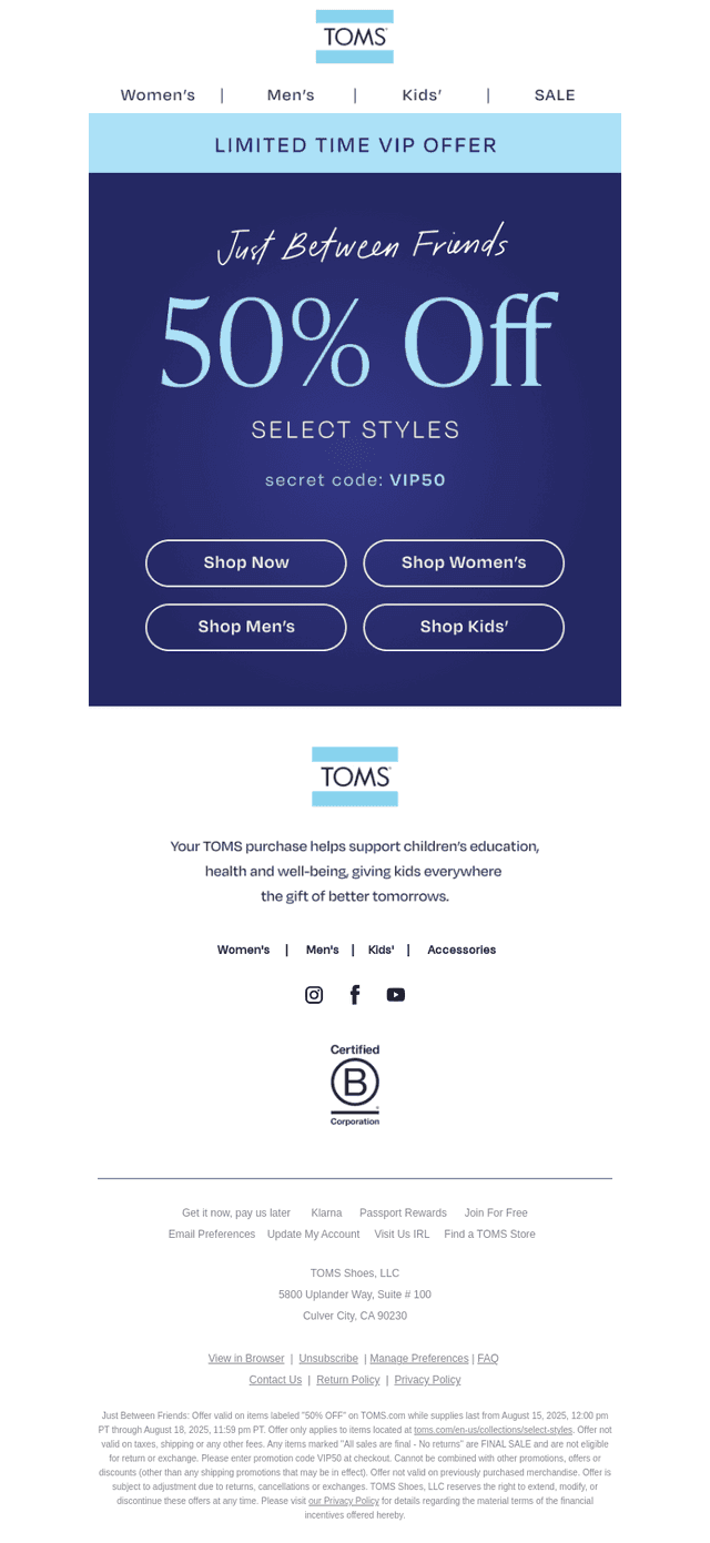 Employee Pricing Event! 50% Off Select Styles