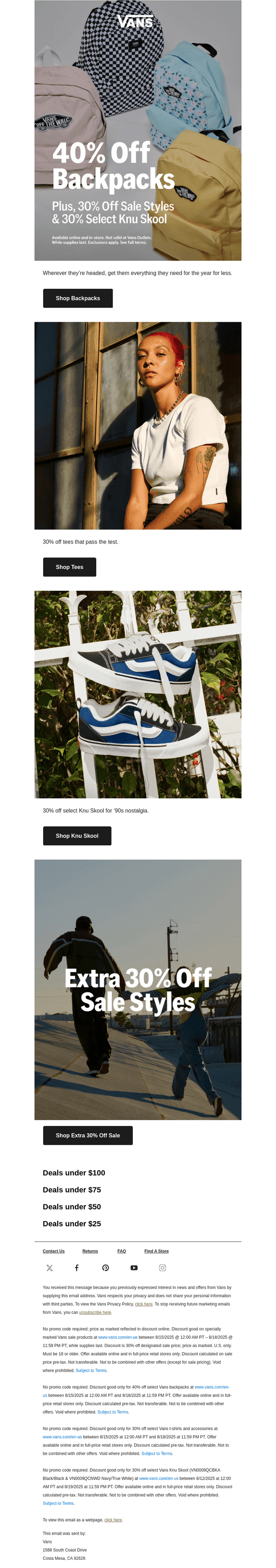 Vans email from Sun, Aug 17, 2025