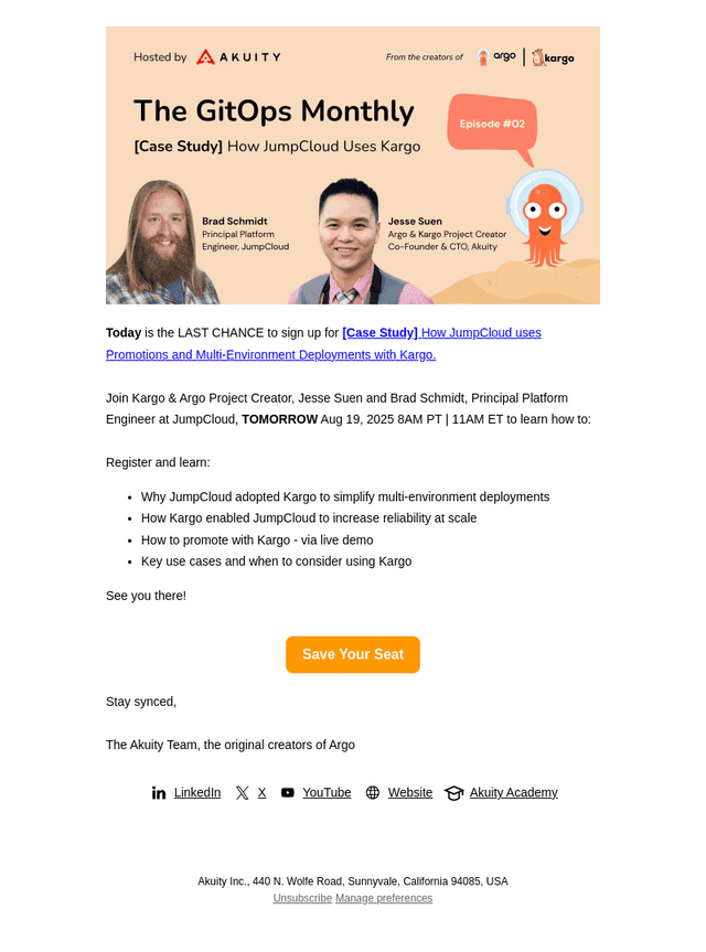 Akuity email from Mon, Aug 18, 2025