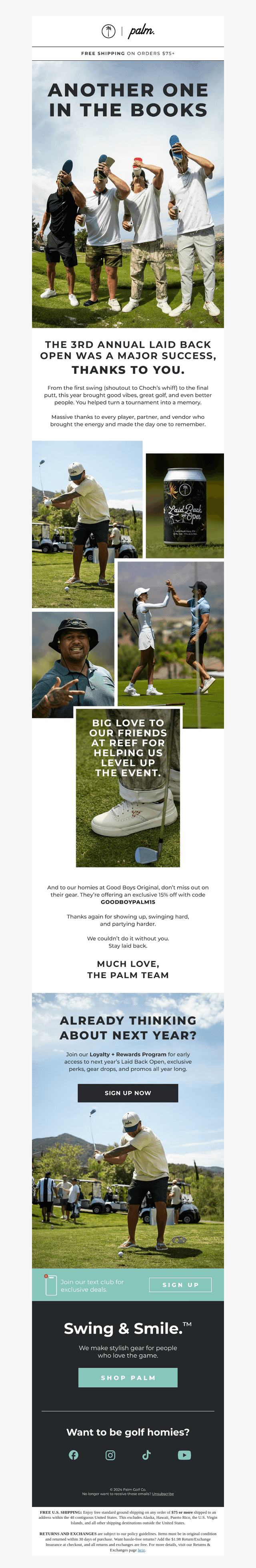 Palm Golf Co. email from Mon, Aug 18, 2025