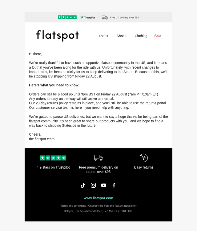 Shipping update for our US customers
