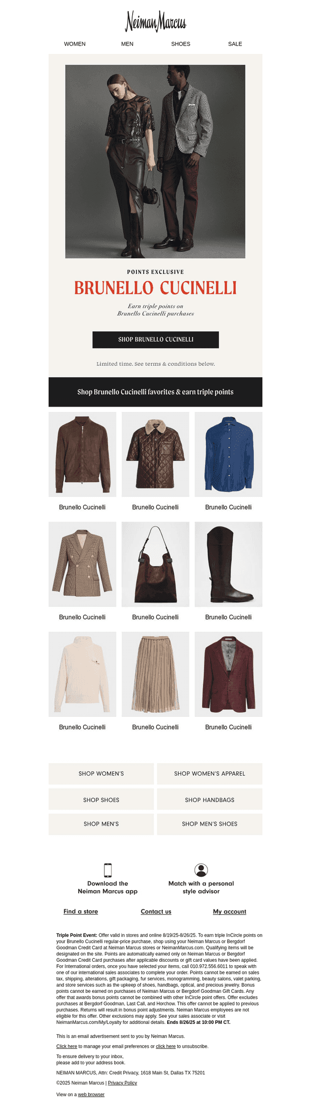 Starts now: Triple points on Brunello Cucinelli