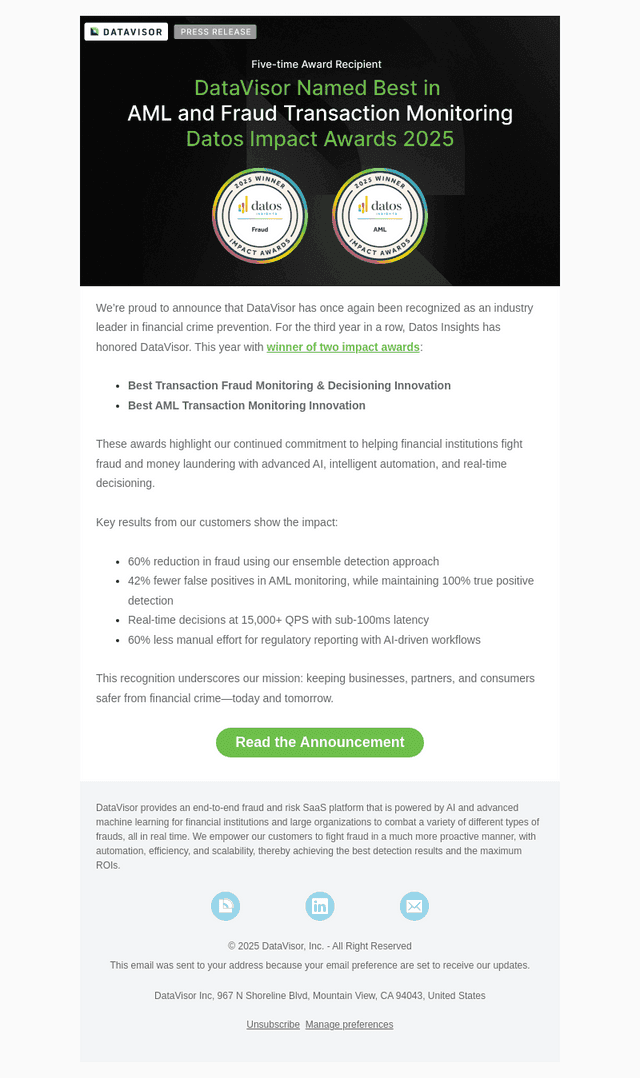 See why DataVisor earned three consecutive wins at Datos Impact Awards