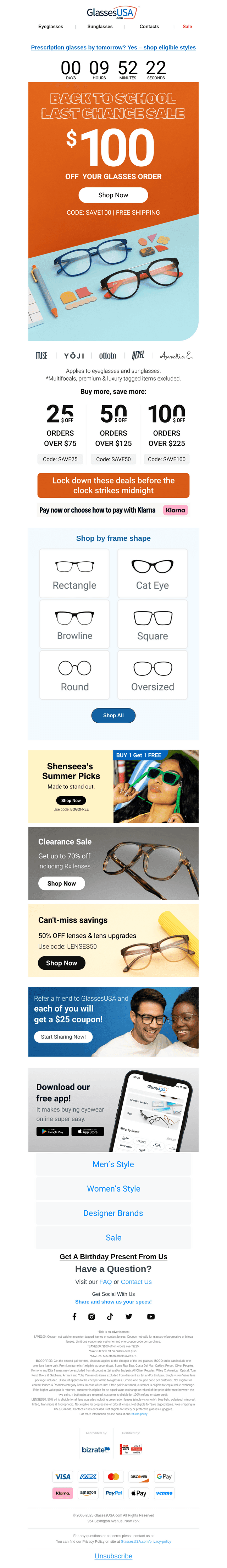 Glasses USA email from Wed, Aug 20, 2025