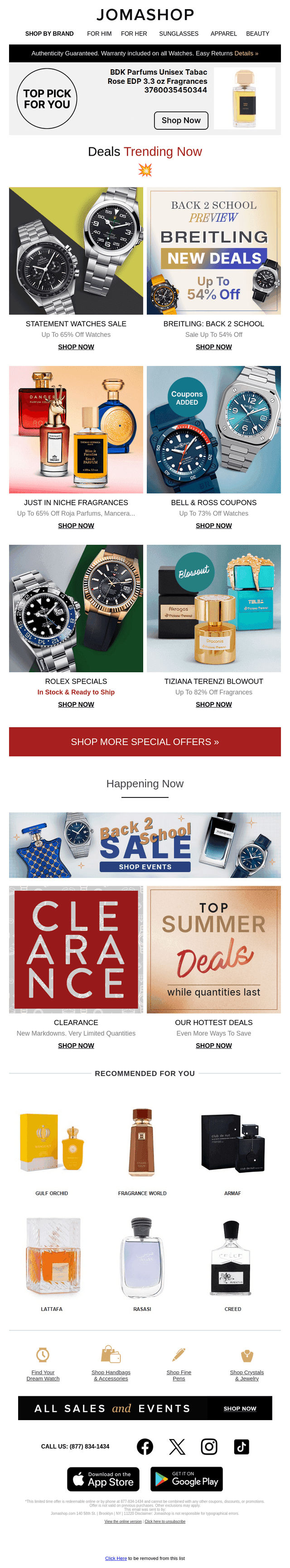 Jomashop email from Thu, Aug 21, 2025