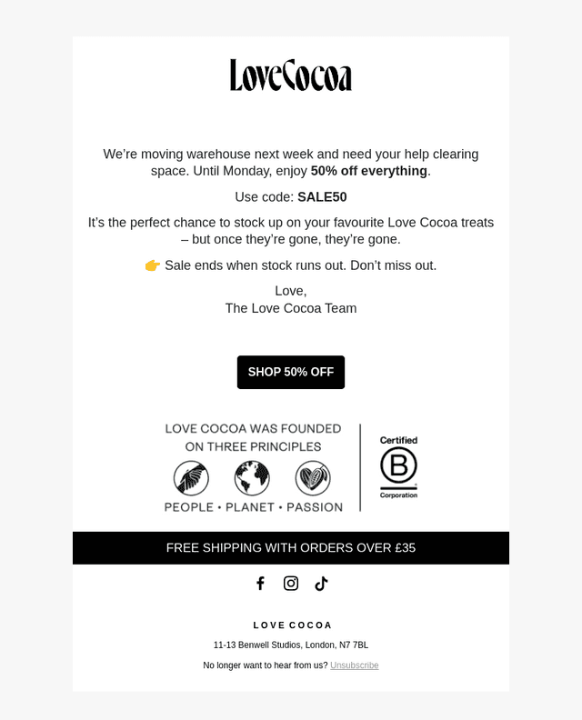 50% Off Everything – Warehouse Move Clearance