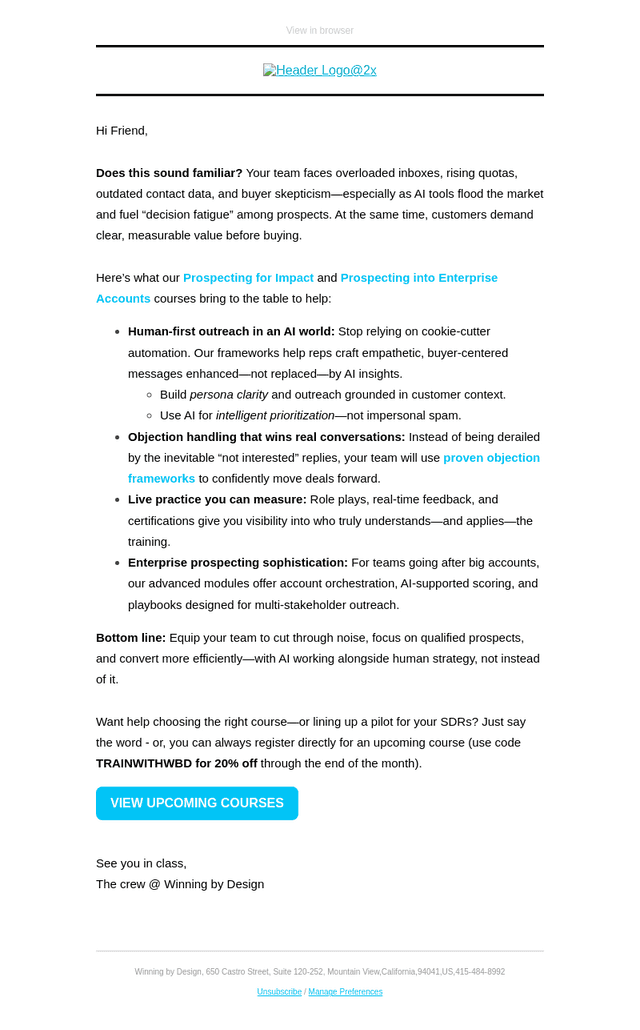 Winning by Design email from Thu, Aug 21, 2025