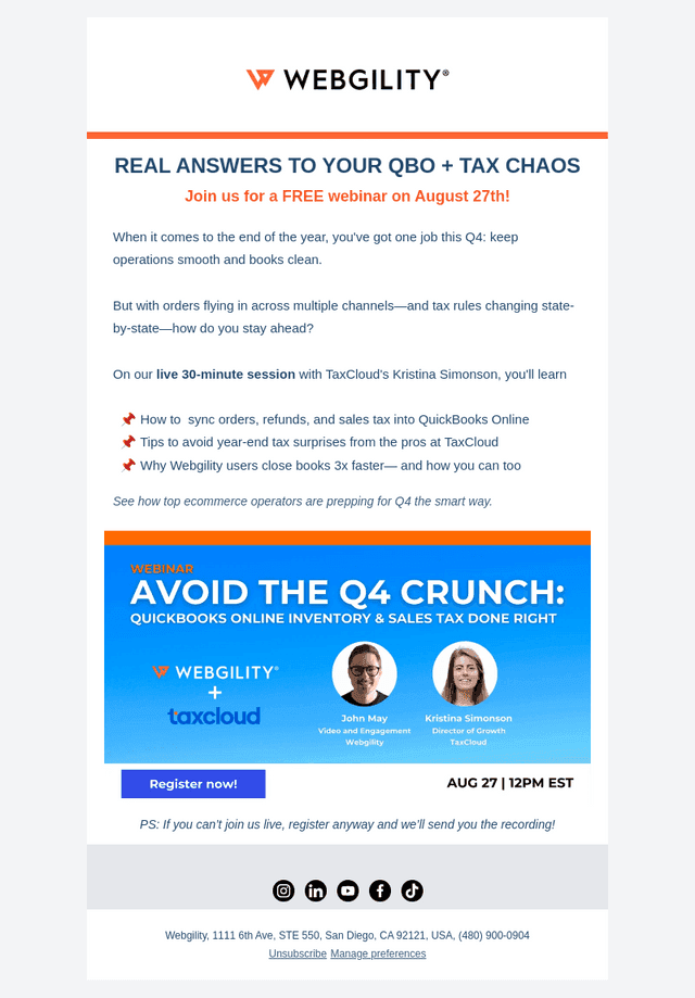 Webgility email from Fri, Aug 22, 2025