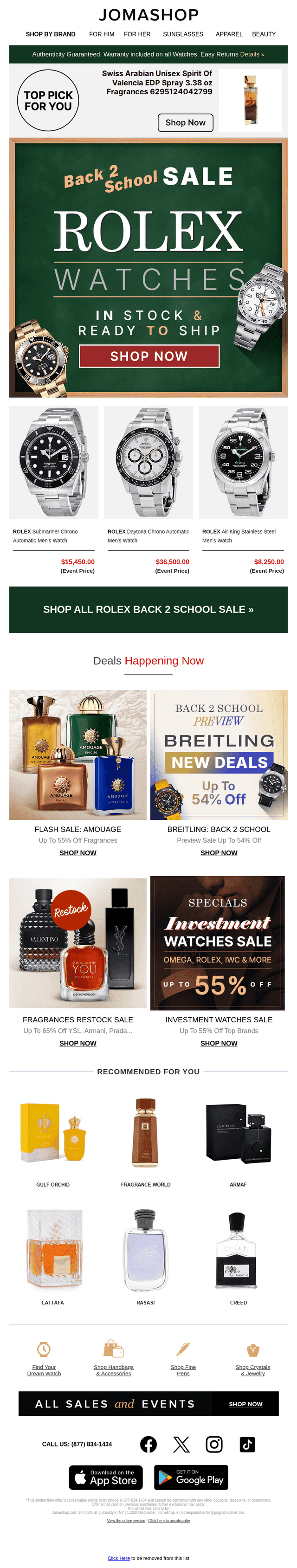 Jomashop email from Sun, Aug 24, 2025