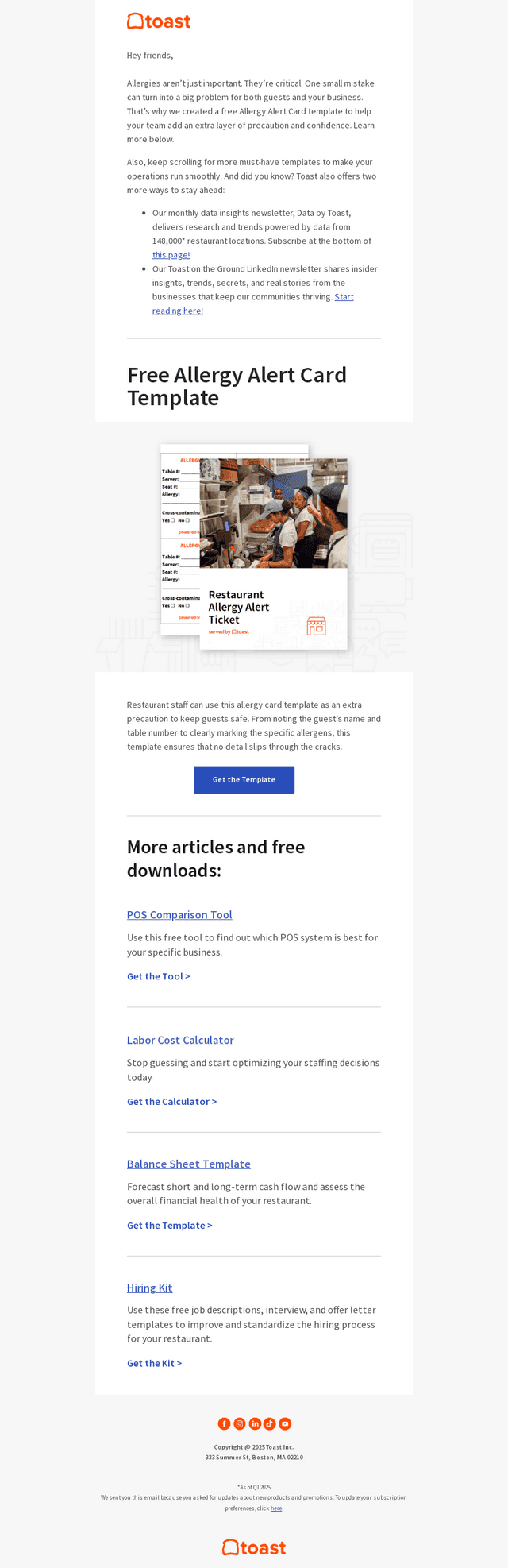 Toast email from Mon, Aug 25, 2025