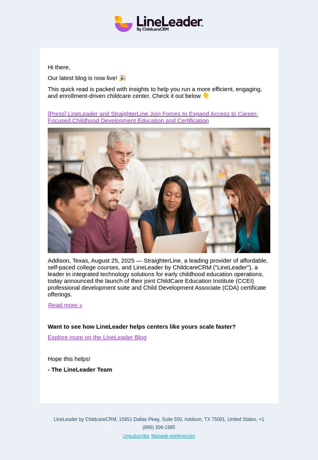 LineLeader email from Mon, Aug 25, 2025