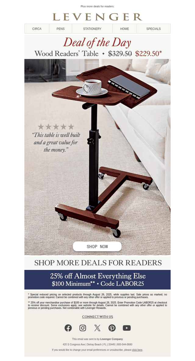 $100 off our Favorite Reading Table.
