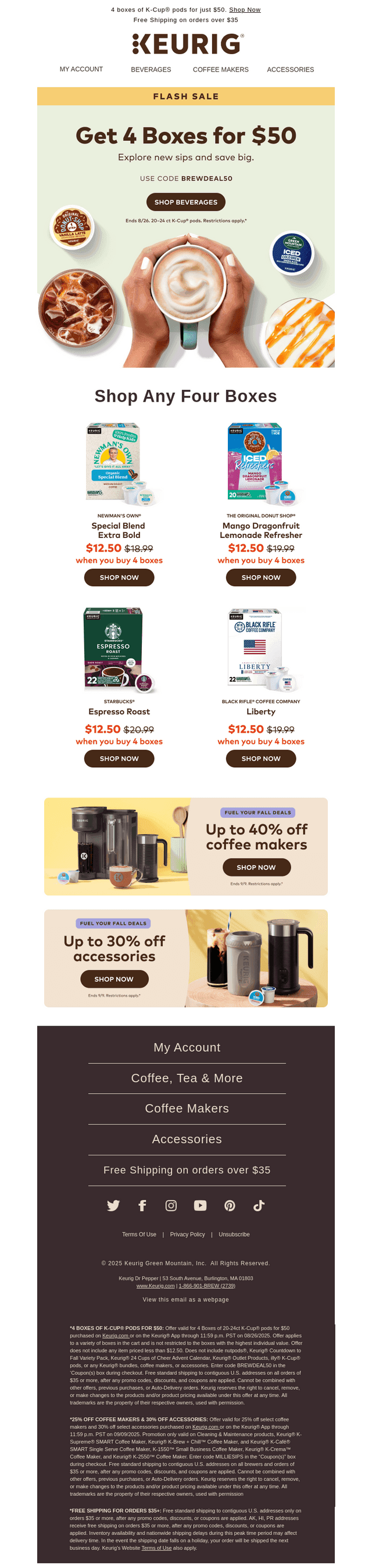 Keurig email from Mon, Aug 25, 2025