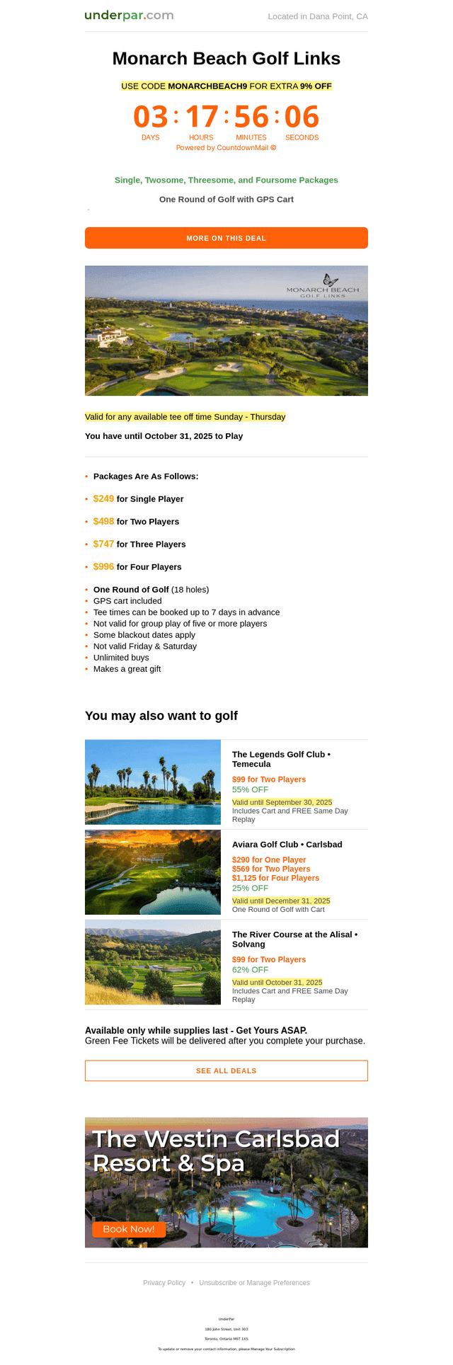 FLASH SALE @ Monarch Beach Golf Links: Use Code MONARCHBEACH9 for 9% OFF