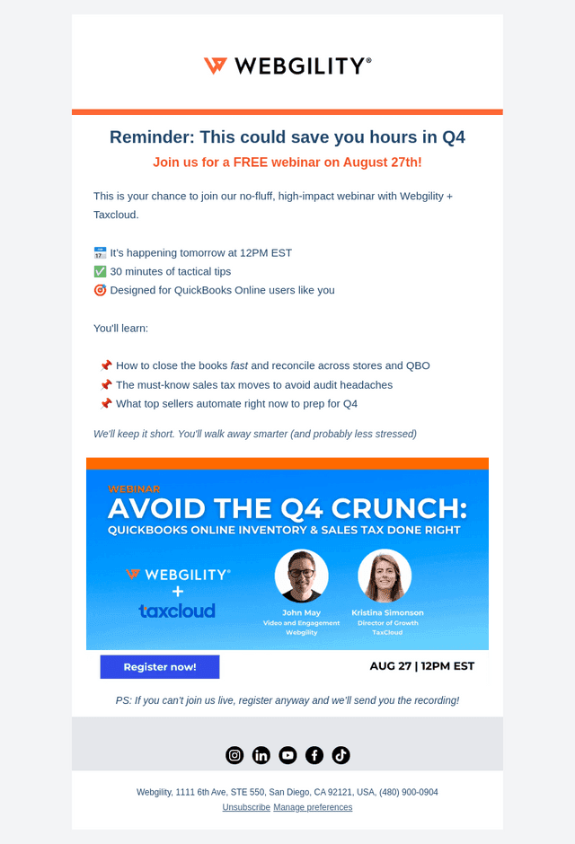 Webgility email from Tue, Aug 26, 2025