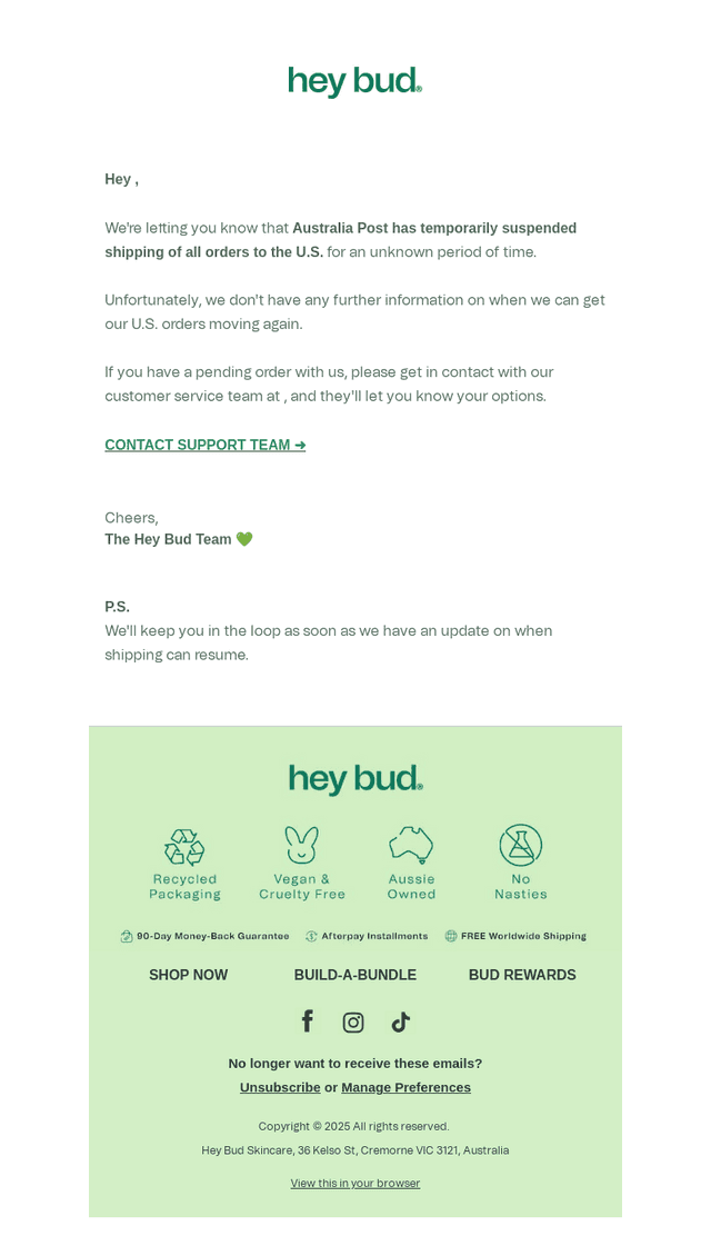 Important: Updates to U.S. Shipping