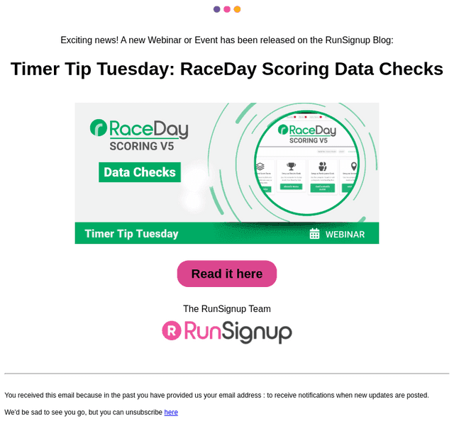 New Webinar/Event Alert! - Timer Tip Tuesday: RaceDay Scoring Data Checks