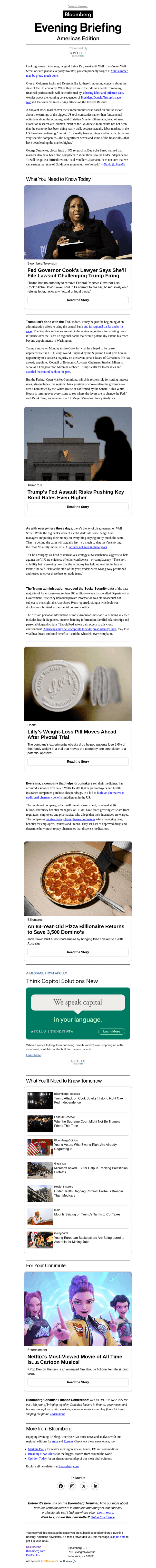 Bloomberg email from Tue, Aug 26, 2025