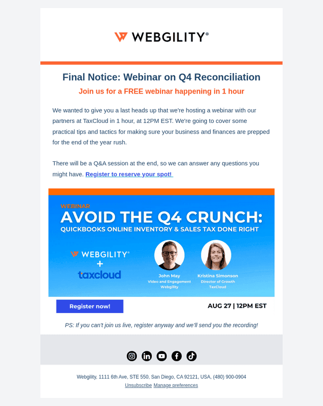 Webgility email from Wed, Aug 27, 2025