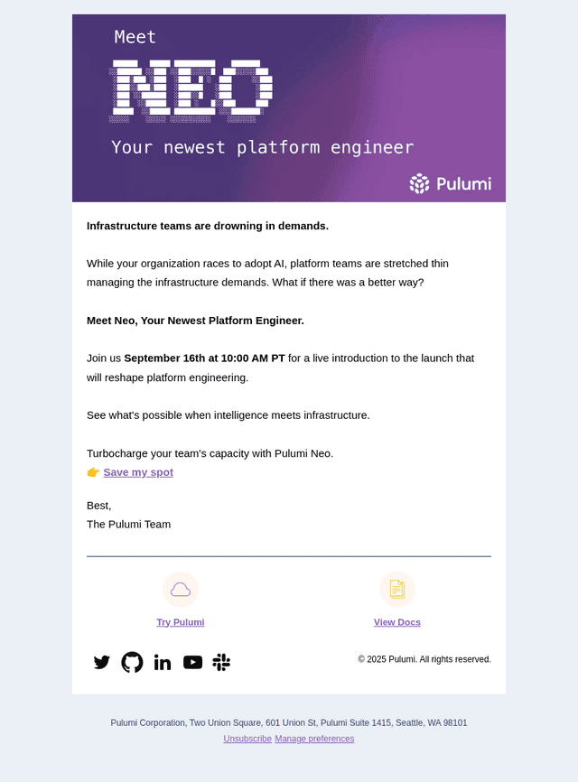 Pulumi email from Wed, Aug 27, 2025