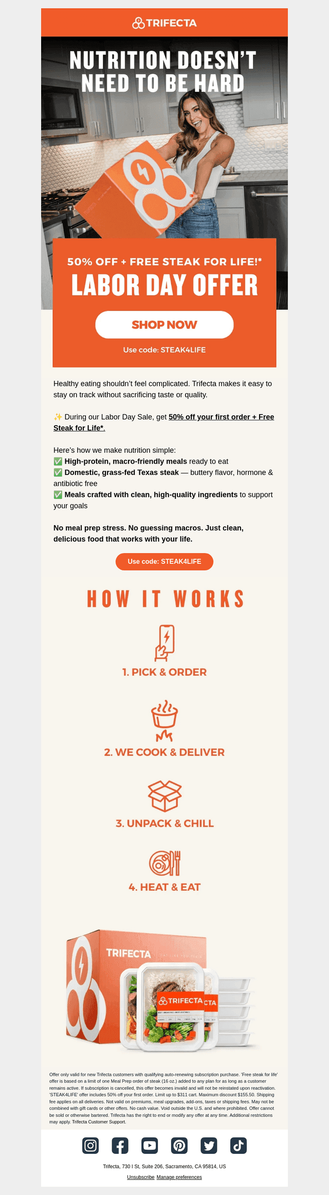Clean meals made easy: 50% off + free steak!