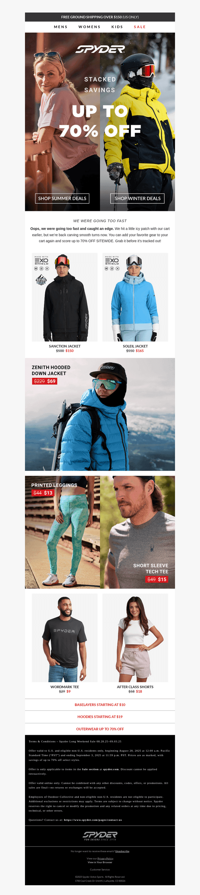 Spyder Active Sports email from Fri, Aug 29, 2025
