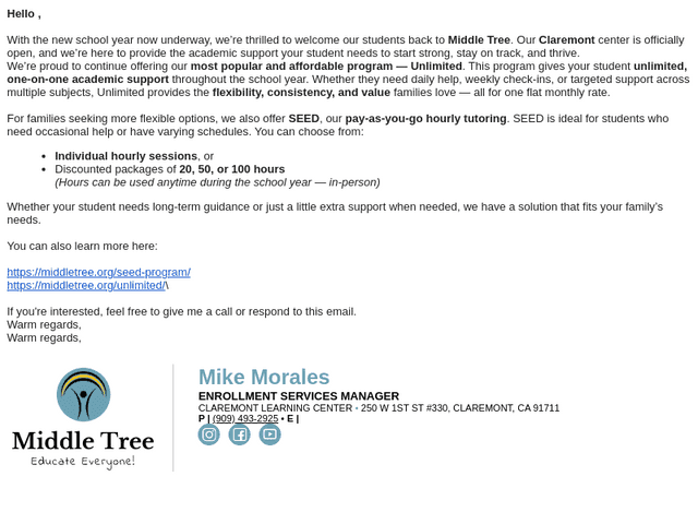 Middle Tree – Start the School Year Strong!
