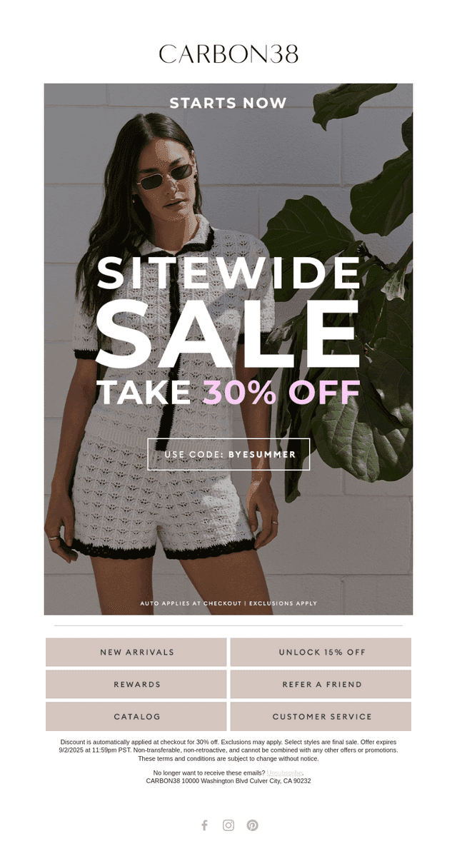STARTS NOW: 30% off Sitewide