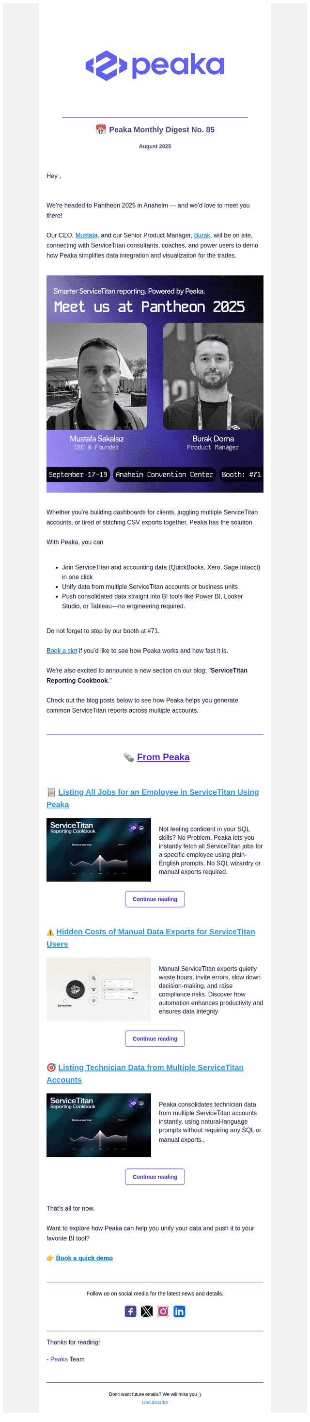 Peaka email from Fri, Aug 29, 2025