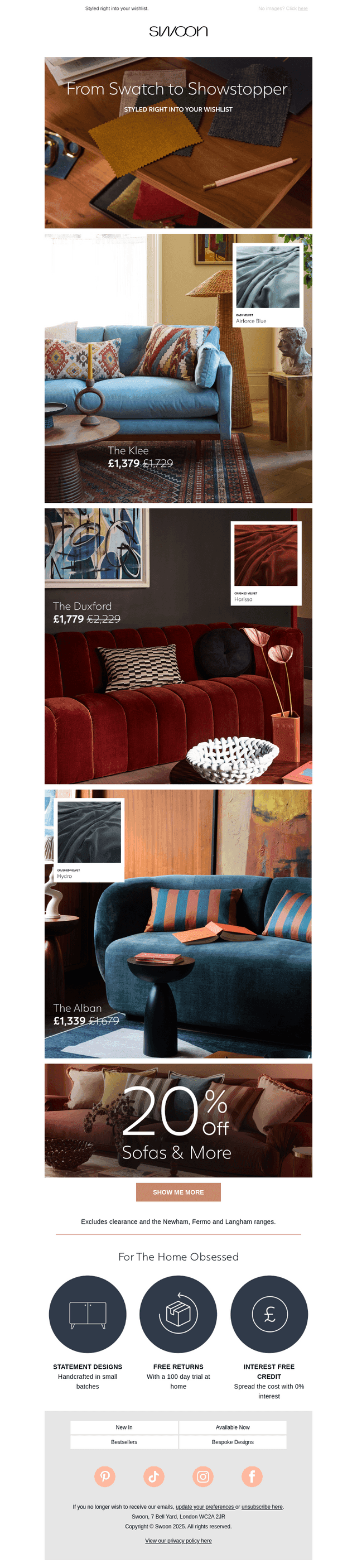 From Swatch To Showstopper - 20% Off Sofas & More