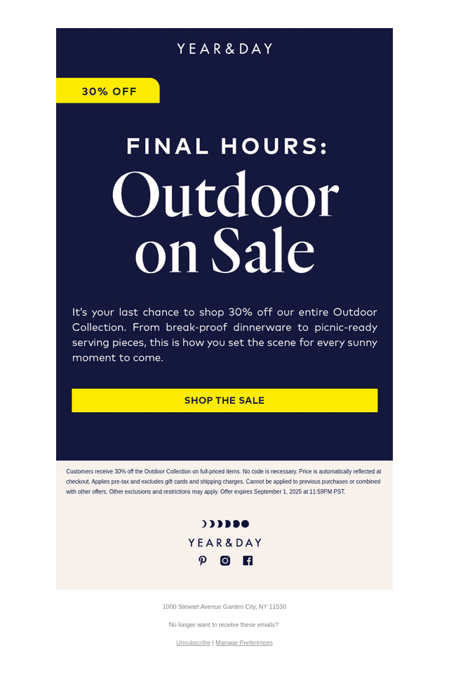 The sun is setting on 30% off