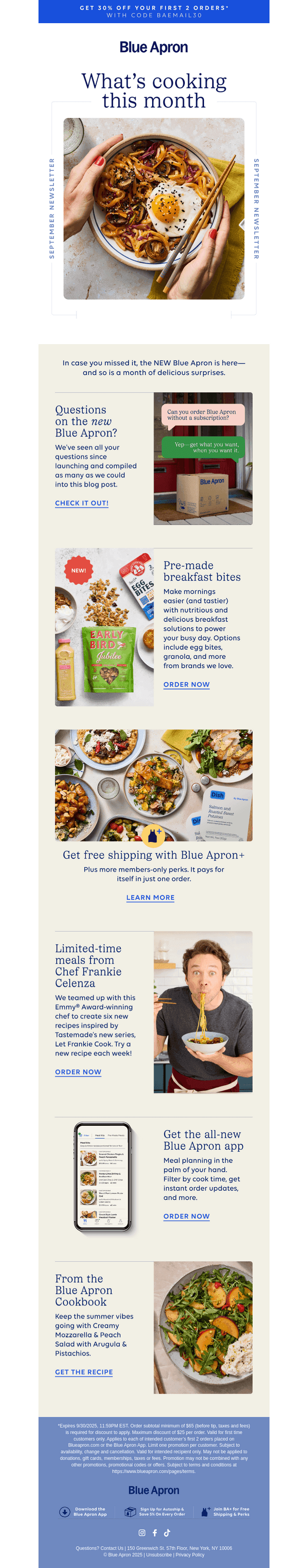 Your Blue Apron September update + 30% OFF.