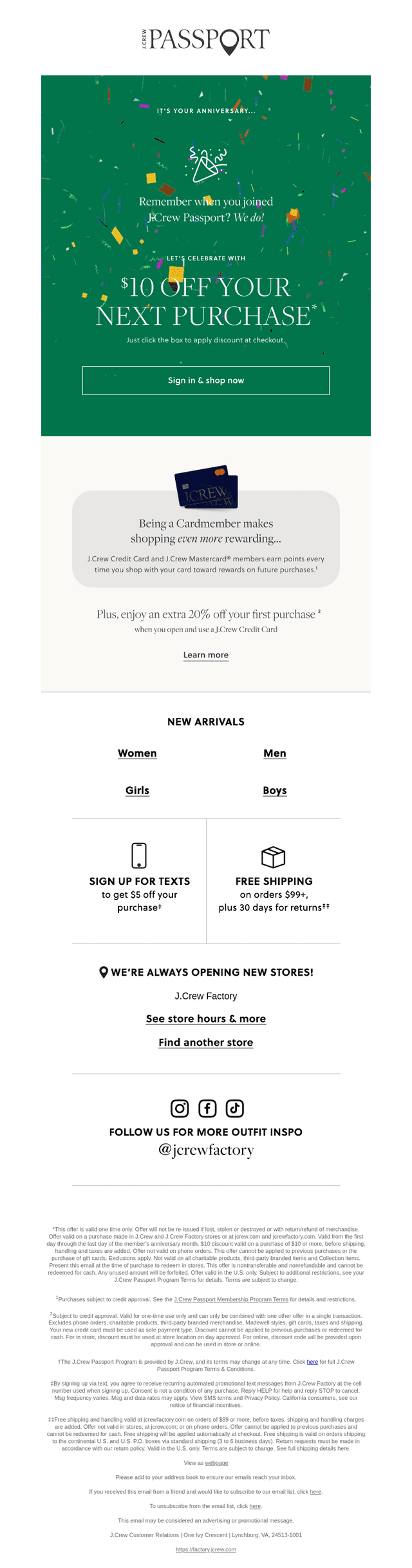 It's your J.Crew Passport anniversary...