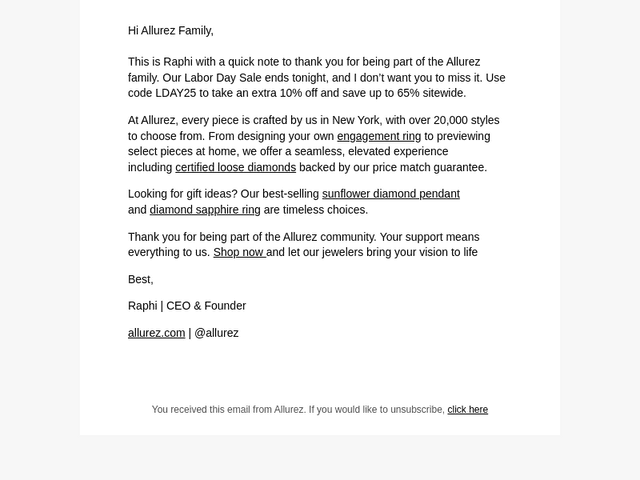 A quick note from Raphi at Allurez