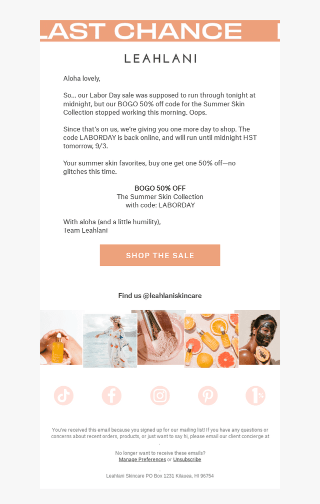 Leahlani Skincare email from Wed, Sep 3, 2025