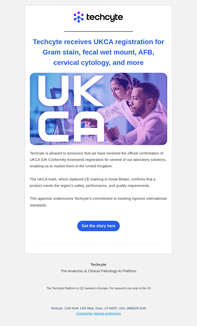 Techcyte receives UKCA registration for digital pathology solutions