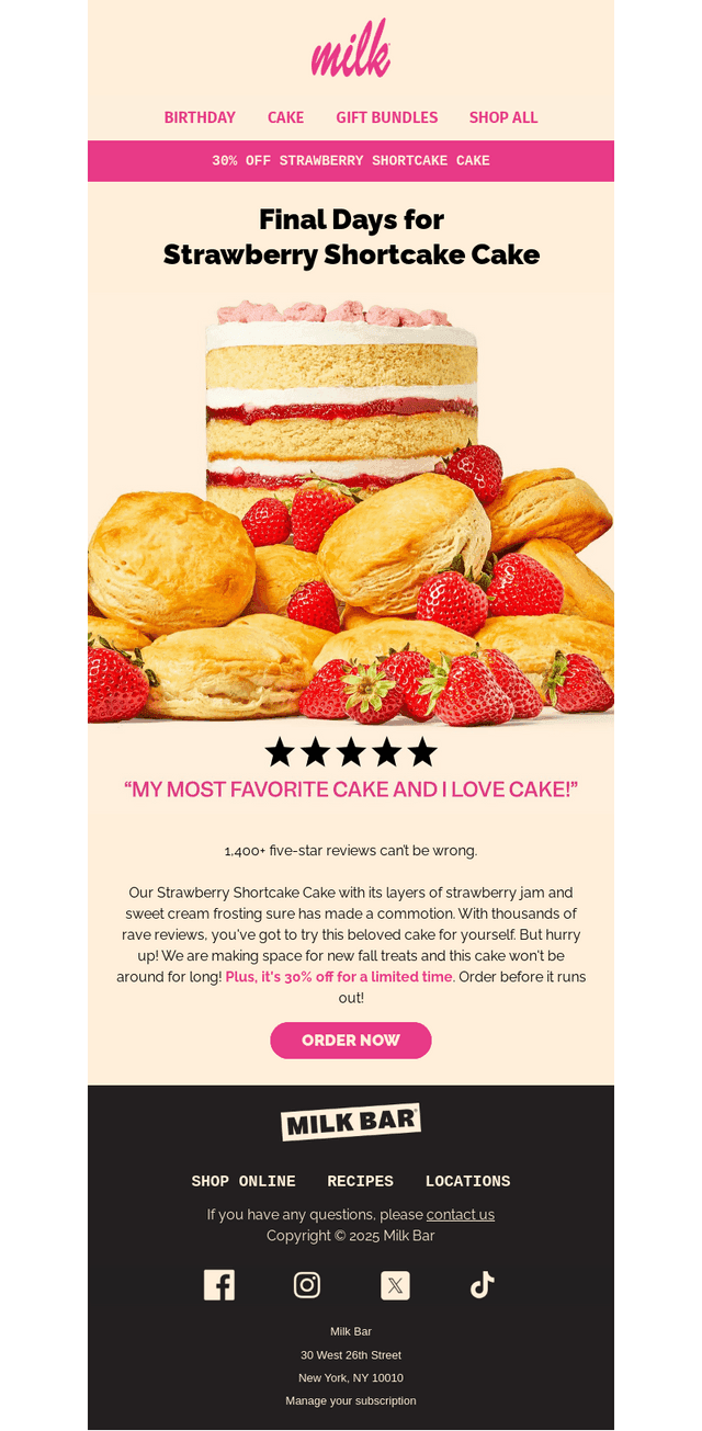 Final Days: 30% Off Strawberry Shortcake Cake!
