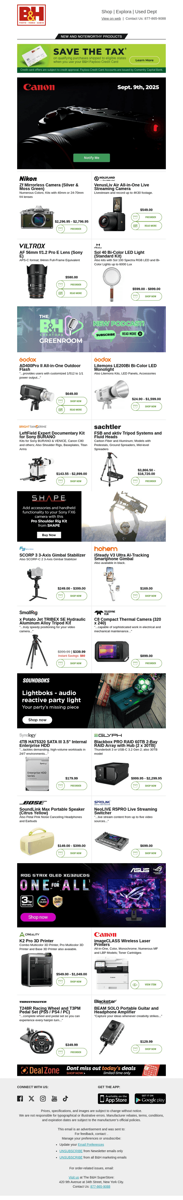 B&H Photo Video email from Thu, Sep 4, 2025
