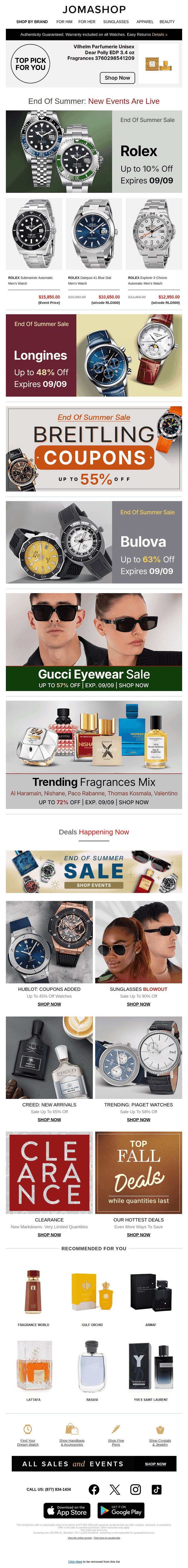 Jomashop email from Sat, Sep 6, 2025
