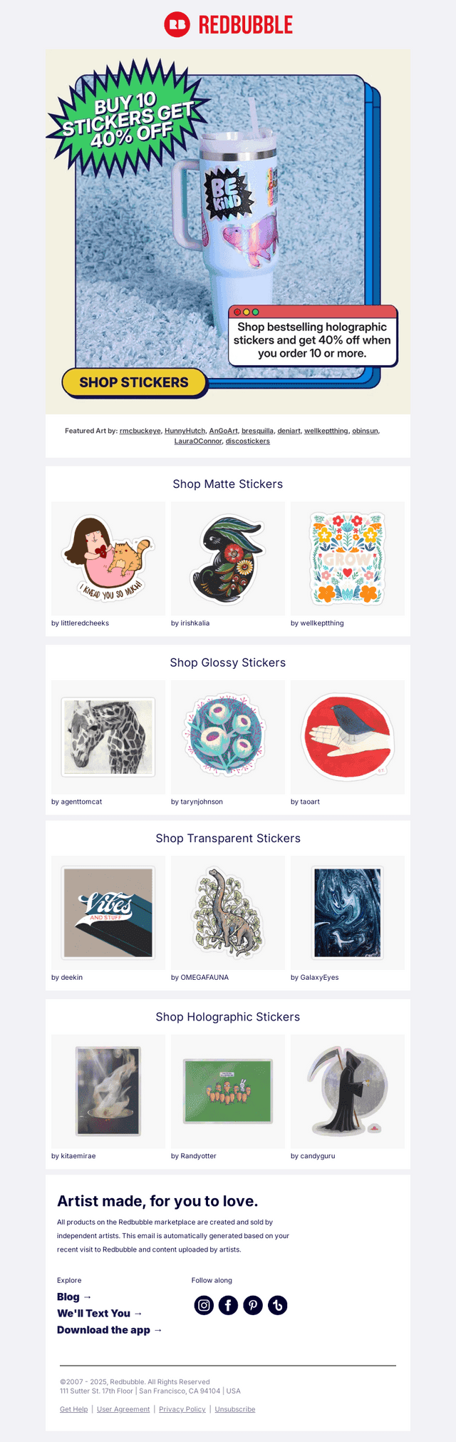Score 40% off 10 small stickers today! 😎