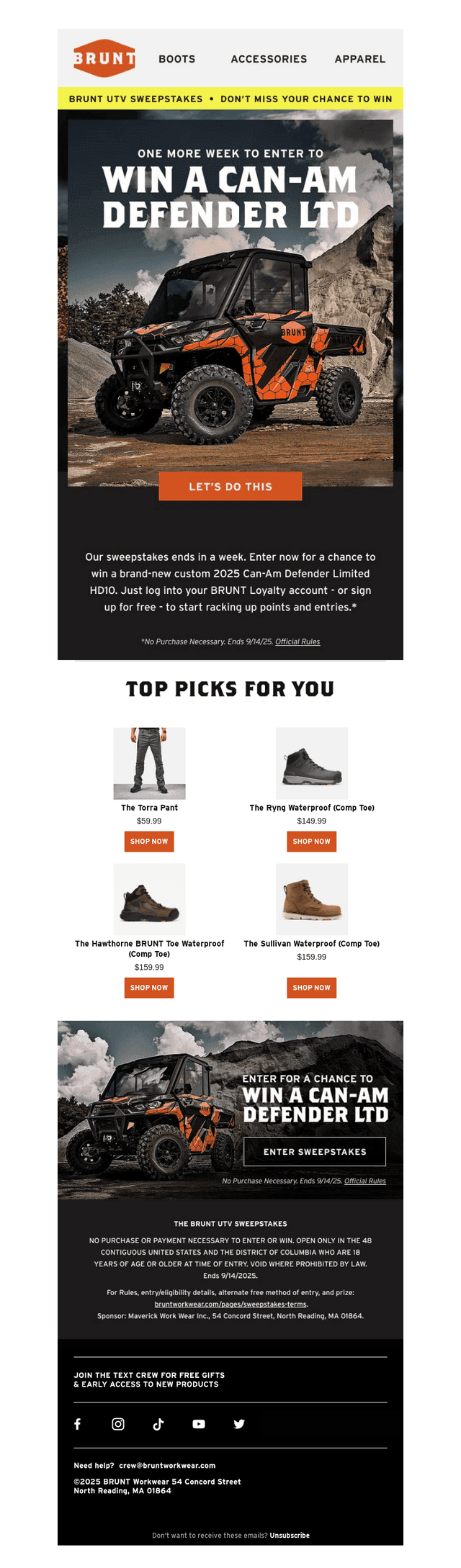 One more week | The BRUNT UTV Sweepstakes