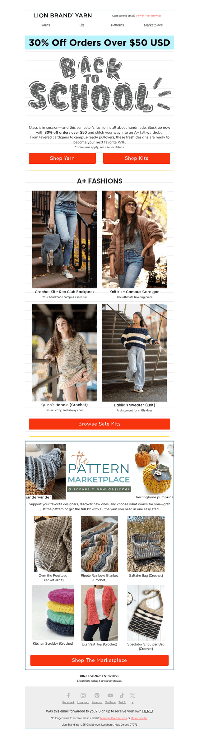 Lion Brand Yarn email from Mon, Sep 8, 2025