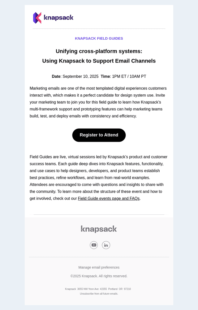 Knapsack email from Mon, Sep 8, 2025