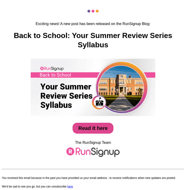 RunSignUp email from Mon, Sep 8, 2025