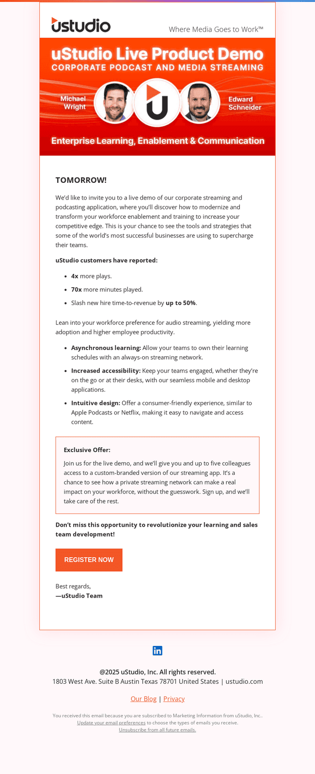 uStudio email from Mon, Sep 8, 2025