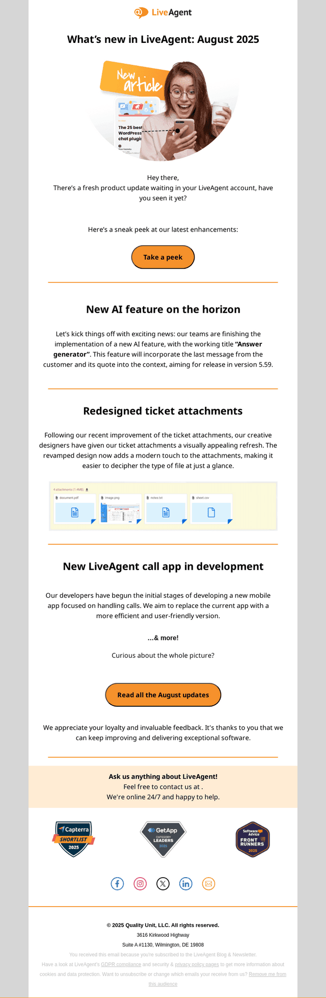 LiveAgent email from Tue, Sep 9, 2025