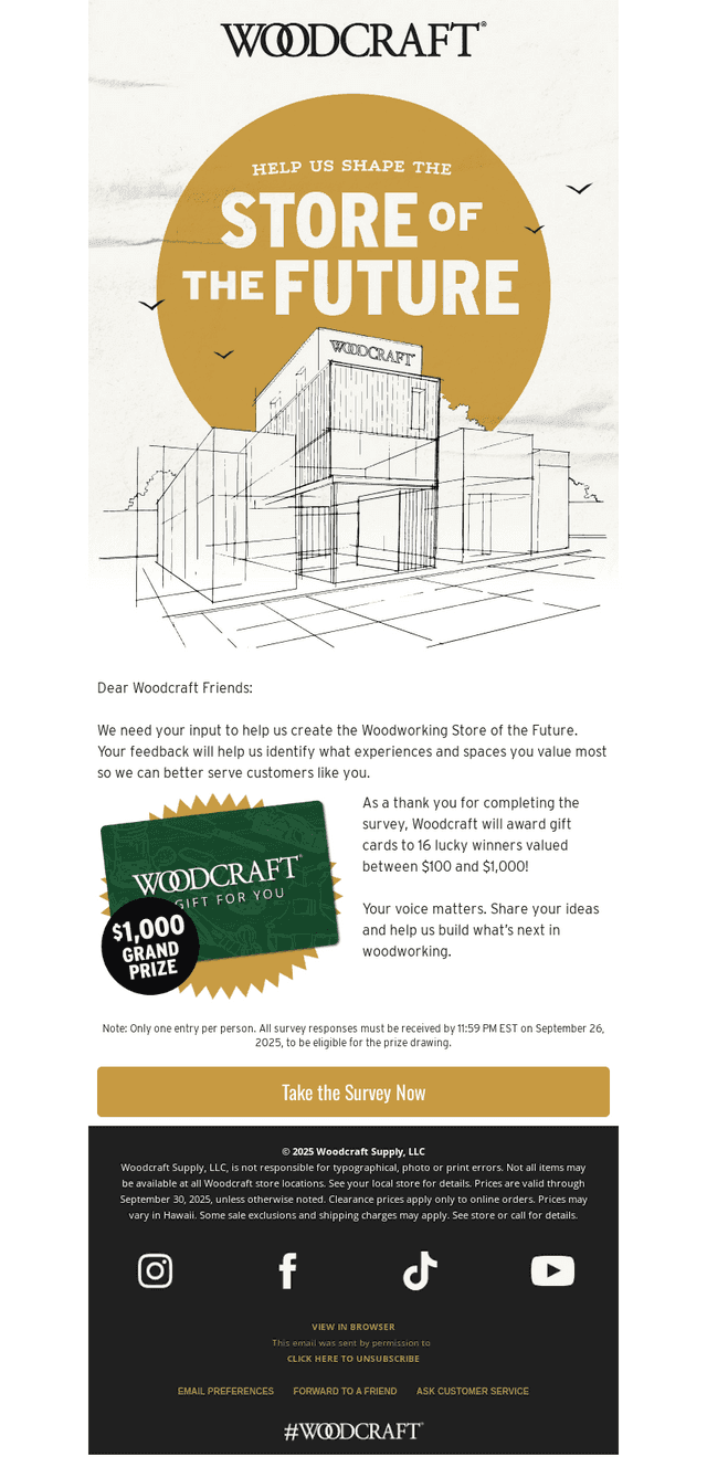 Woodcraft email from Tue, Sep 9, 2025