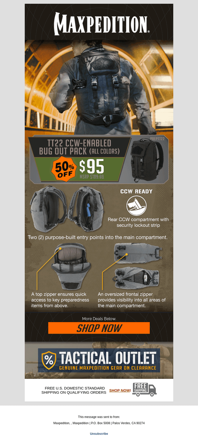 Save 50% Off TT22 Bug Out Pack