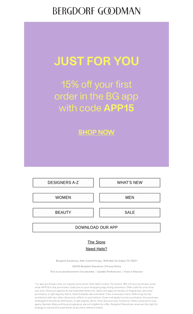 Bergdorf Goodman email from Tue, Sep 9, 2025