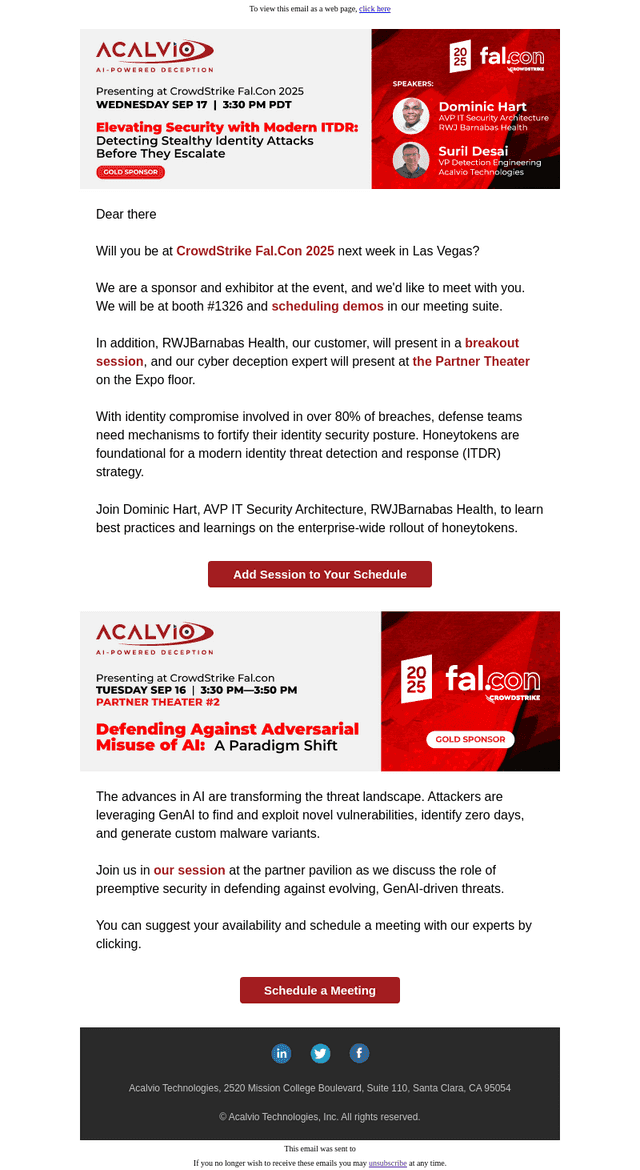 Acalvio Technologies email from Wed, Sep 10, 2025